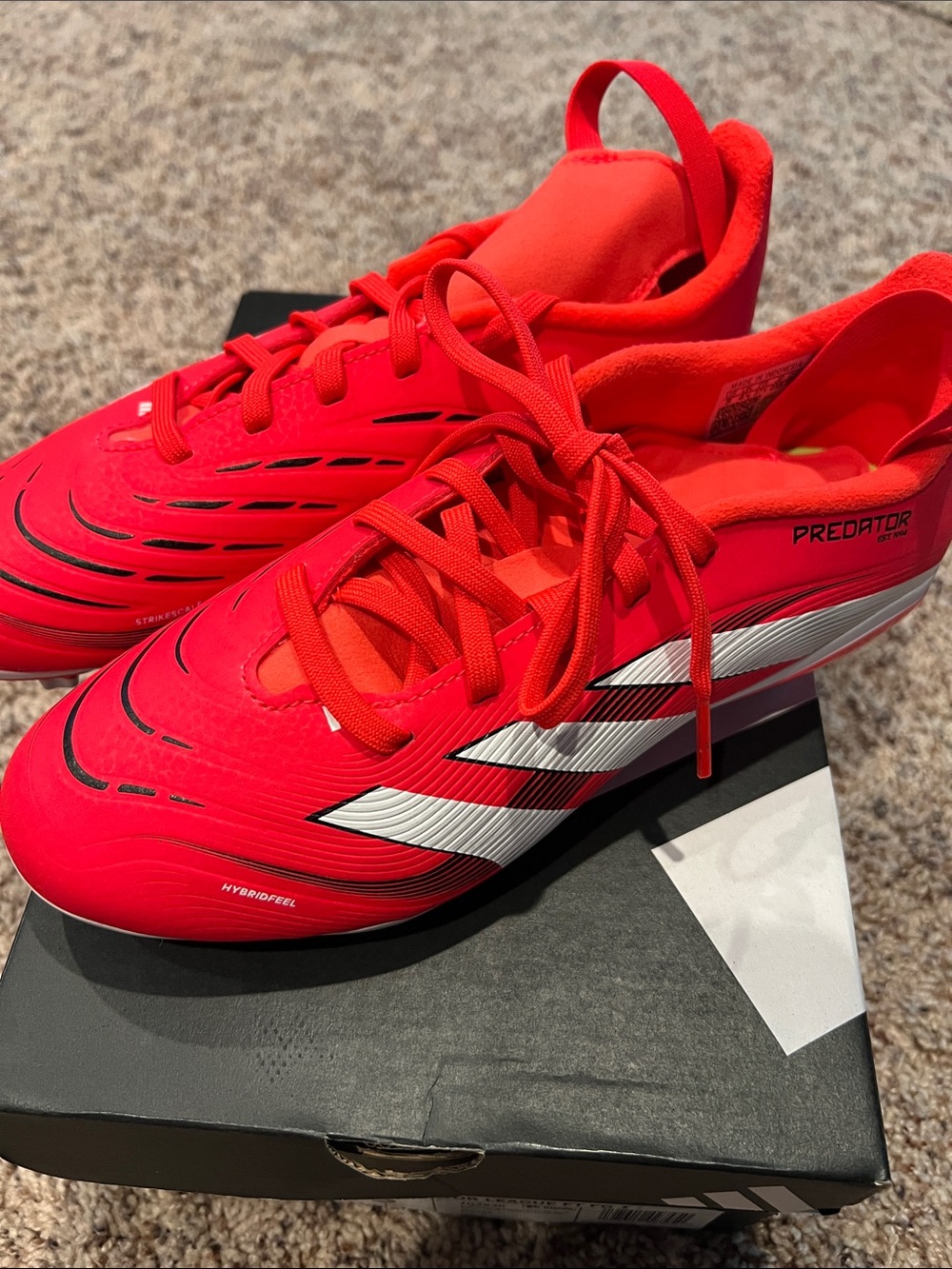 adidas Red Soccer Cleat with White Three-Stripes